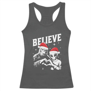 Alien And Bigfoot Christmas Racerback Tank Top TS10 Dark Heather Print Your Wear