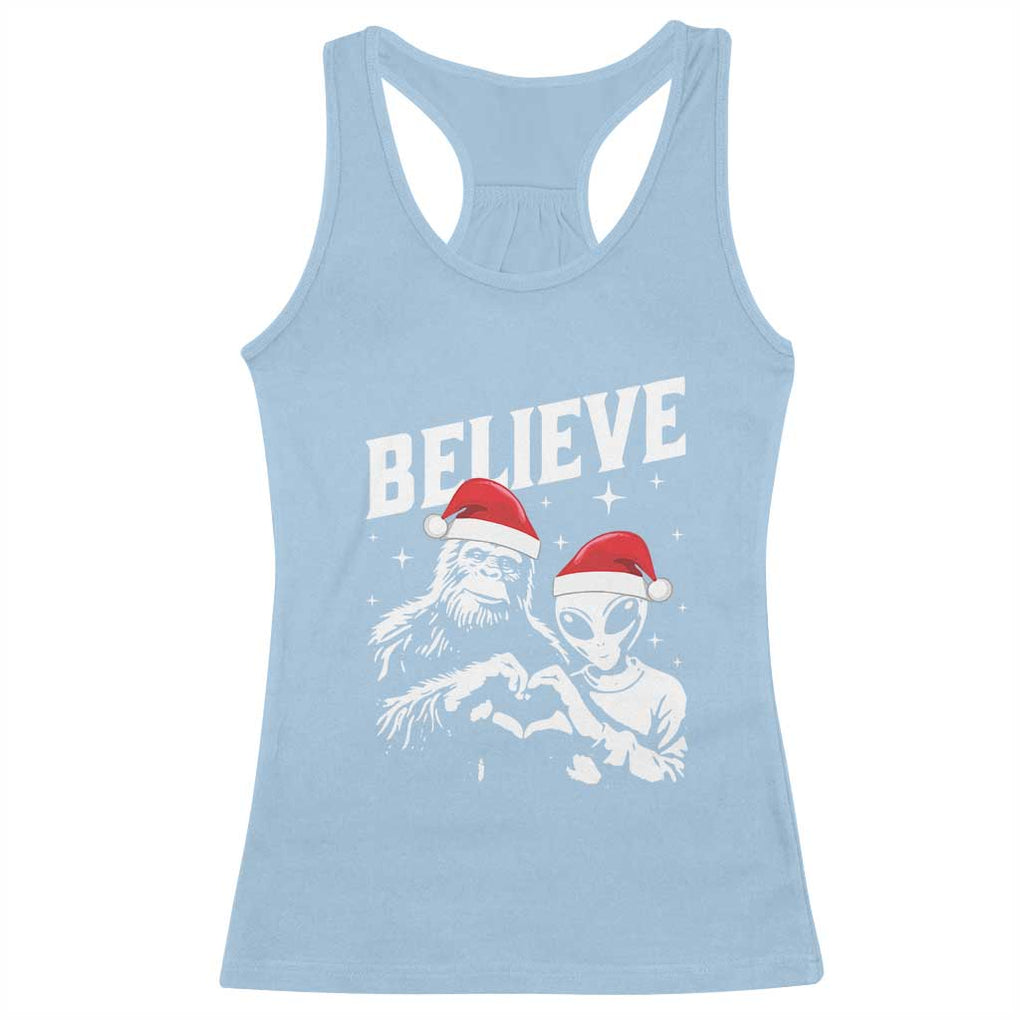 Alien And Bigfoot Christmas Racerback Tank Top TS10 Light Blue Print Your Wear