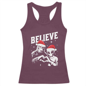 Alien And Bigfoot Christmas Racerback Tank Top TS10 Maroon Print Your Wear