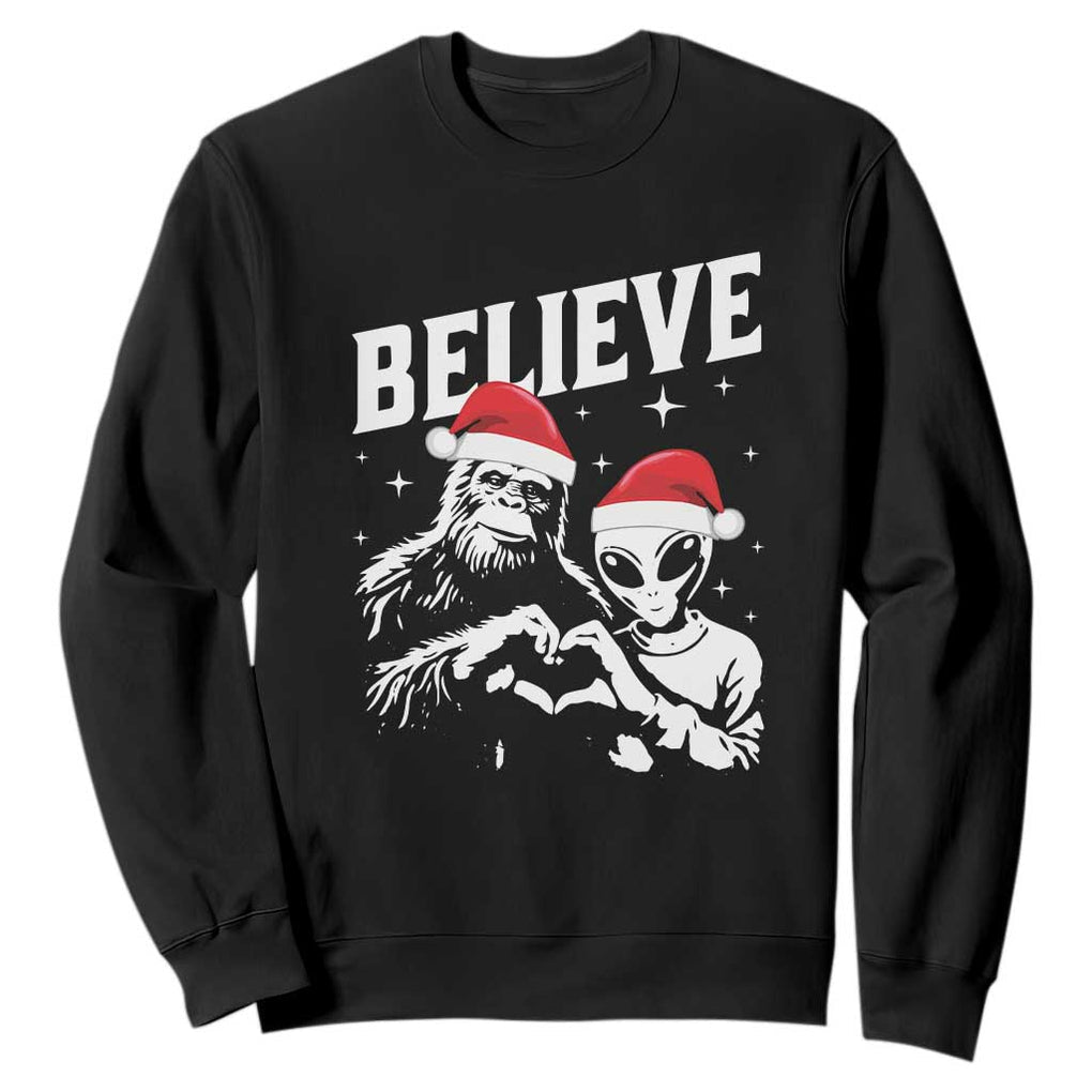 Alien And Bigfoot Christmas Sweatshirt TS10 Black Print Your Wear