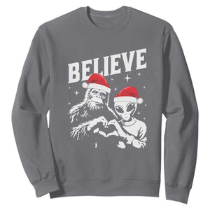 Alien And Bigfoot Christmas Sweatshirt TS10 Charcoal Print Your Wear