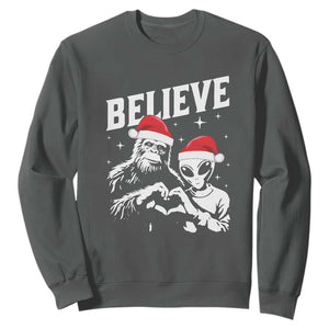 Alien And Bigfoot Christmas Sweatshirt TS10 Dark Heather Print Your Wear