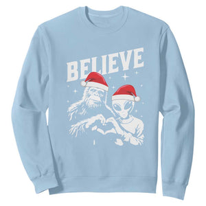 Alien And Bigfoot Christmas Sweatshirt TS10 Light Blue Print Your Wear