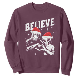 Alien And Bigfoot Christmas Sweatshirt TS10 Maroon Print Your Wear