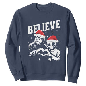 Alien And Bigfoot Christmas Sweatshirt TS10 Navy Print Your Wear