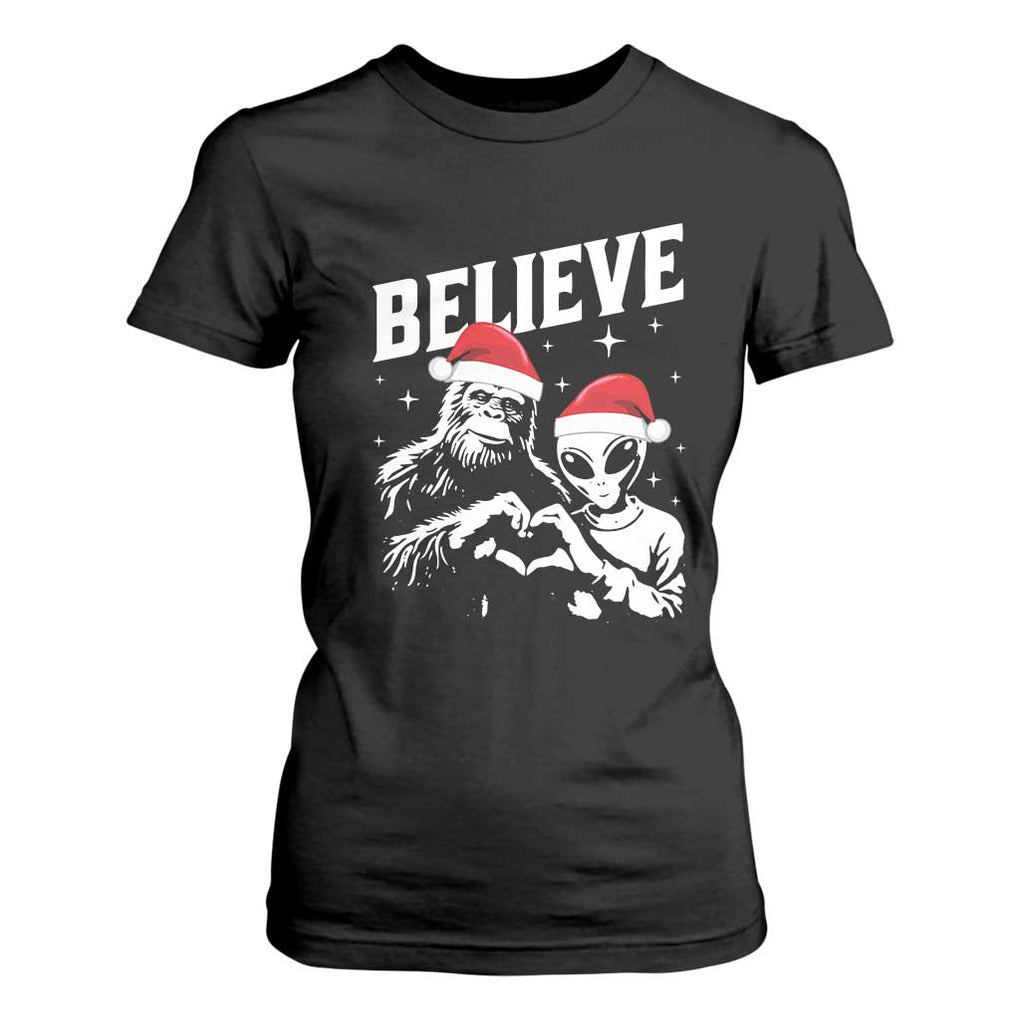 Alien And Bigfoot Christmas T Shirt For Women TS10 Black Print Your Wear