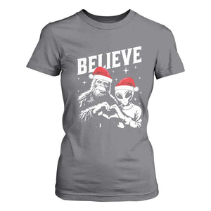 Alien And Bigfoot Christmas T Shirt For Women TS10 Charcoal Print Your Wear