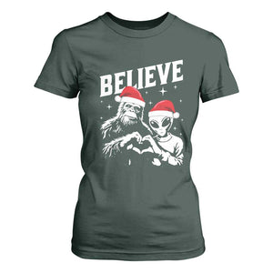 Alien And Bigfoot Christmas T Shirt For Women TS10 Dark Forest Green Print Your Wear