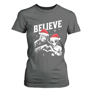 Alien And Bigfoot Christmas T Shirt For Women TS10 Dark Heather Print Your Wear