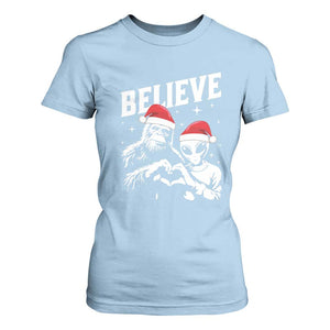 Alien And Bigfoot Christmas T Shirt For Women TS10 Light Blue Print Your Wear