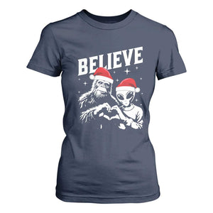 Alien And Bigfoot Christmas T Shirt For Women TS10 Navy Print Your Wear