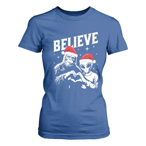 Alien And Bigfoot Christmas T Shirt For Women TS10 Royal Blue Print Your Wear