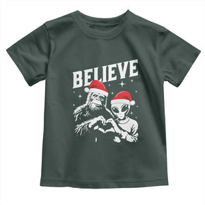 Alien And Bigfoot Christmas Toddler T Shirt TS10 Dark Forest Green Print Your Wear