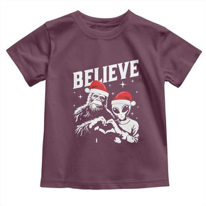 Alien And Bigfoot Christmas Toddler T Shirt TS10 Maroon Print Your Wear