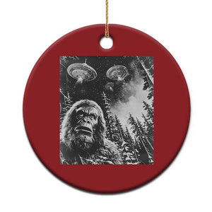 Funny Graphic Bigfoot Selfie with UFOs Weird Christmas Ornament TS10 Print Your Wear