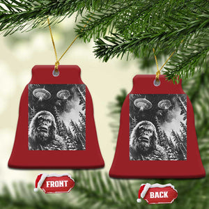 Funny Graphic Bigfoot Selfie with UFOs Weird Christmas Ornament TS10 Bell Flake Red Print Your Wear