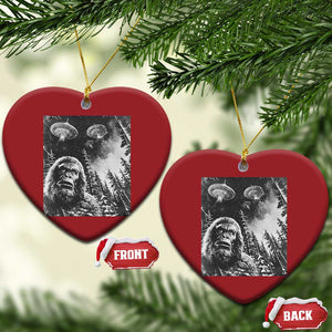 Funny Graphic Bigfoot Selfie with UFOs Weird Christmas Ornament TS10 Heart Red Print Your Wear