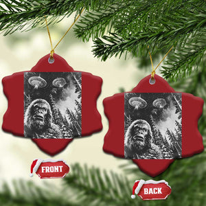 Funny Graphic Bigfoot Selfie with UFOs Weird Christmas Ornament TS10 Snow Flake Red Print Your Wear