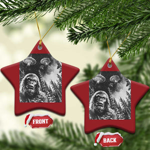 Funny Graphic Bigfoot Selfie with UFOs Weird Christmas Ornament TS10 Star Red Print Your Wear