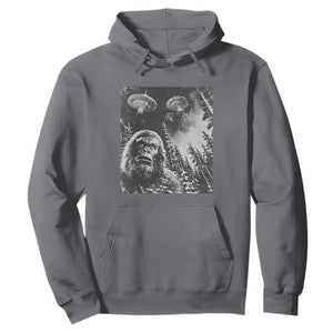 Funny Graphic Bigfoot Selfie with UFOs Weird Hoodie TS10 Charcoal Print Your Wear