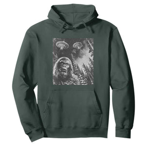 Funny Graphic Bigfoot Selfie with UFOs Weird Hoodie TS10 Dark Forest Green Print Your Wear