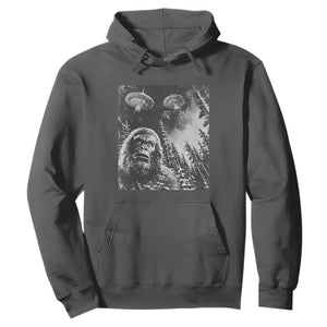 Funny Graphic Bigfoot Selfie with UFOs Weird Hoodie TS10 Dark Heather Print Your Wear