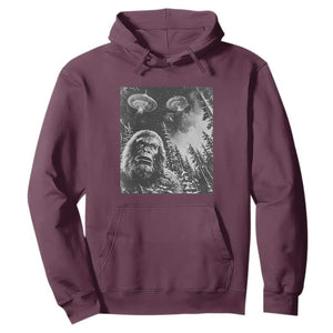 Funny Graphic Bigfoot Selfie with UFOs Weird Hoodie TS10 Maroon Print Your Wear