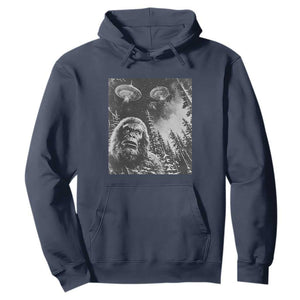 Funny Graphic Bigfoot Selfie with UFOs Weird Hoodie TS10 Navy Print Your Wear