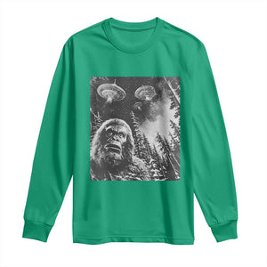 Funny Graphic Bigfoot Selfie with UFOs Weird Long Sleeve Shirt TS10 Irish Green Print Your Wear