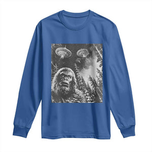 Funny Graphic Bigfoot Selfie with UFOs Weird Long Sleeve Shirt TS10 Royal Blue Print Your Wear