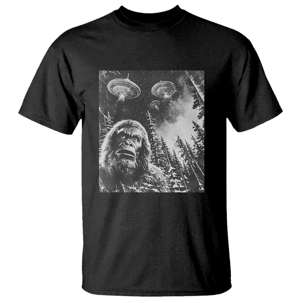 Funny Graphic Bigfoot Selfie with UFOs Weird T Shirt TS10 Black Print Your Wear