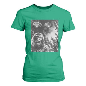 Funny Graphic Bigfoot Selfie with UFOs Weird T Shirt For Women TS10 Irish Green Print Your Wear