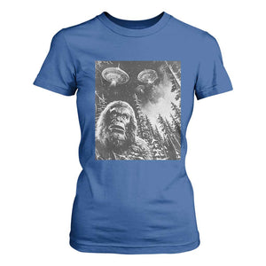 Funny Graphic Bigfoot Selfie with UFOs Weird T Shirt For Women TS10 Royal Blue Print Your Wear