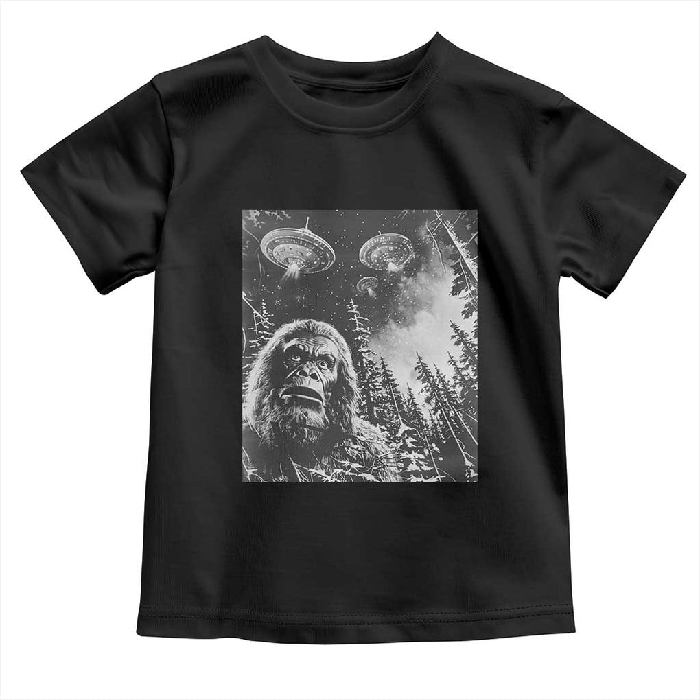 Funny Graphic Bigfoot Selfie with UFOs Weird Toddler T Shirt TS10 Black Print Your Wear