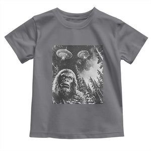 Funny Graphic Bigfoot Selfie with UFOs Weird Toddler T Shirt TS10 Charcoal Print Your Wear