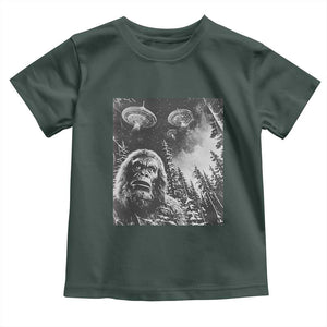 Funny Graphic Bigfoot Selfie with UFOs Weird Toddler T Shirt TS10 Dark Forest Green Print Your Wear