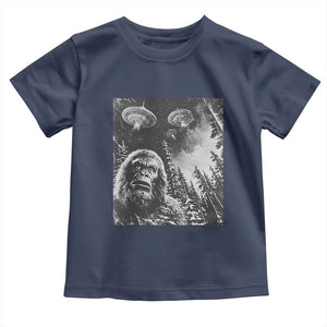 Funny Graphic Bigfoot Selfie with UFOs Weird Toddler T Shirt TS10 Navy Print Your Wear