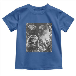 Funny Graphic Bigfoot Selfie with UFOs Weird Toddler T Shirt TS10 Royal Blue Print Your Wear