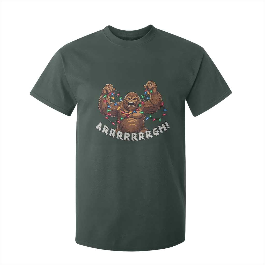 Bigfoot Christmas T Shirt For Kid Winter Yeti Sasquatch Loves Xmas Tree Lights TS10 Dark Forest Green Print Your Wear