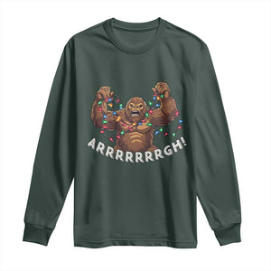 Bigfoot Christmas Long Sleeve Shirt Winter Yeti Sasquatch Loves Xmas Tree Lights TS10 Dark Forest Green Print Your Wear