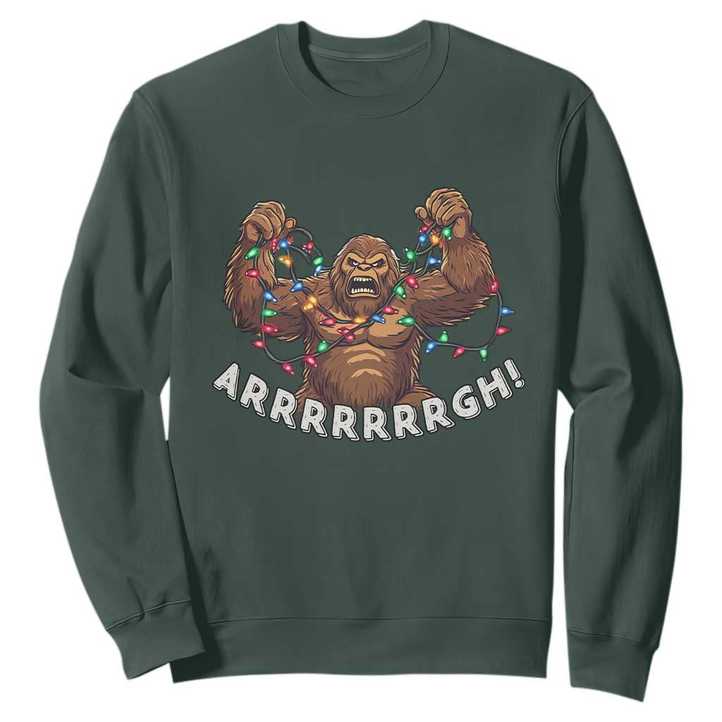 Bigfoot Christmas Sweatshirt Winter Yeti Sasquatch Loves Xmas Tree Lights TS10 Dark Forest Green Print Your Wear