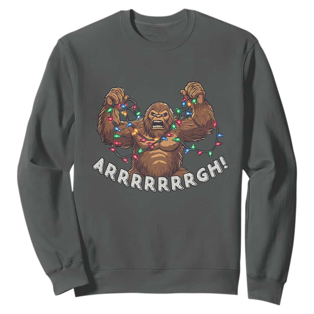 Bigfoot Christmas Sweatshirt Winter Yeti Sasquatch Loves Xmas Tree Lights TS10 Dark Heather Print Your Wear