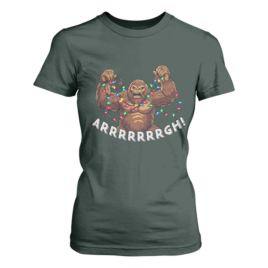 Bigfoot Christmas T Shirt For Women Winter Yeti Sasquatch Loves Xmas Tree Lights TS10 Dark Forest Green Print Your Wear