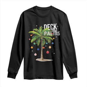 Hawaiian Christmas Long Sleeve Shirt Deck The Palms Christmas Palm Tree Beach Family Vacation TS10 Black Print Your Wear