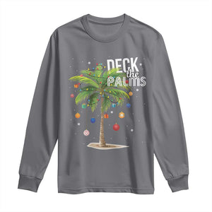 Hawaiian Christmas Long Sleeve Shirt Deck The Palms Christmas Palm Tree Beach Family Vacation TS10 Charcoal Print Your Wear