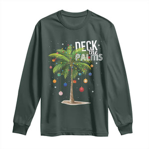 Hawaiian Christmas Long Sleeve Shirt Deck The Palms Christmas Palm Tree Beach Family Vacation TS10 Dark Forest Green Print Your Wear