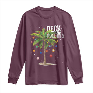 Hawaiian Christmas Long Sleeve Shirt Deck The Palms Christmas Palm Tree Beach Family Vacation TS10 Maroon Print Your Wear