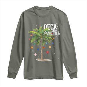 Hawaiian Christmas Long Sleeve Shirt Deck The Palms Christmas Palm Tree Beach Family Vacation TS10 Military Green Print Your Wear