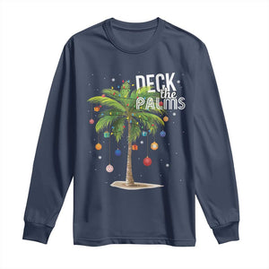 Hawaiian Christmas Long Sleeve Shirt Deck The Palms Christmas Palm Tree Beach Family Vacation TS10 Navy Print Your Wear