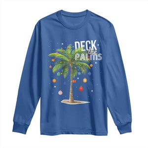 Hawaiian Christmas Long Sleeve Shirt Deck The Palms Christmas Palm Tree Beach Family Vacation TS10 Royal Blue Print Your Wear